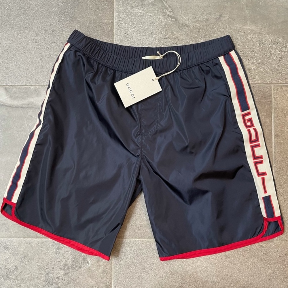 NWT Gucci Stripe Swim Trunks, Size 12